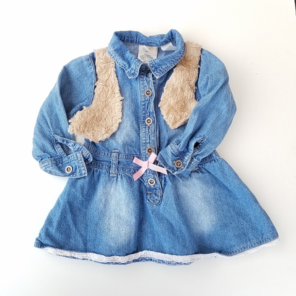 Route 66 girls Denim distressed jean dress with built-in vest 12 months